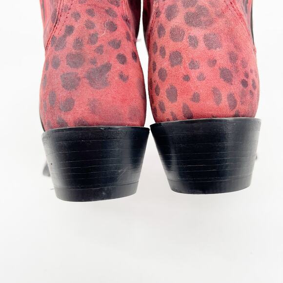 Lucchese Women’s 8 Pink Suede Cheetah Print Snip Toe Western Cowgirl Boots - Picture 9 of 12